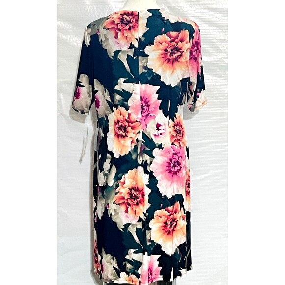 Eliza J Dress Womens 14W Blue Floral Bodycon Ruched Side Sheath Mother Bride - Picture 3 of 16